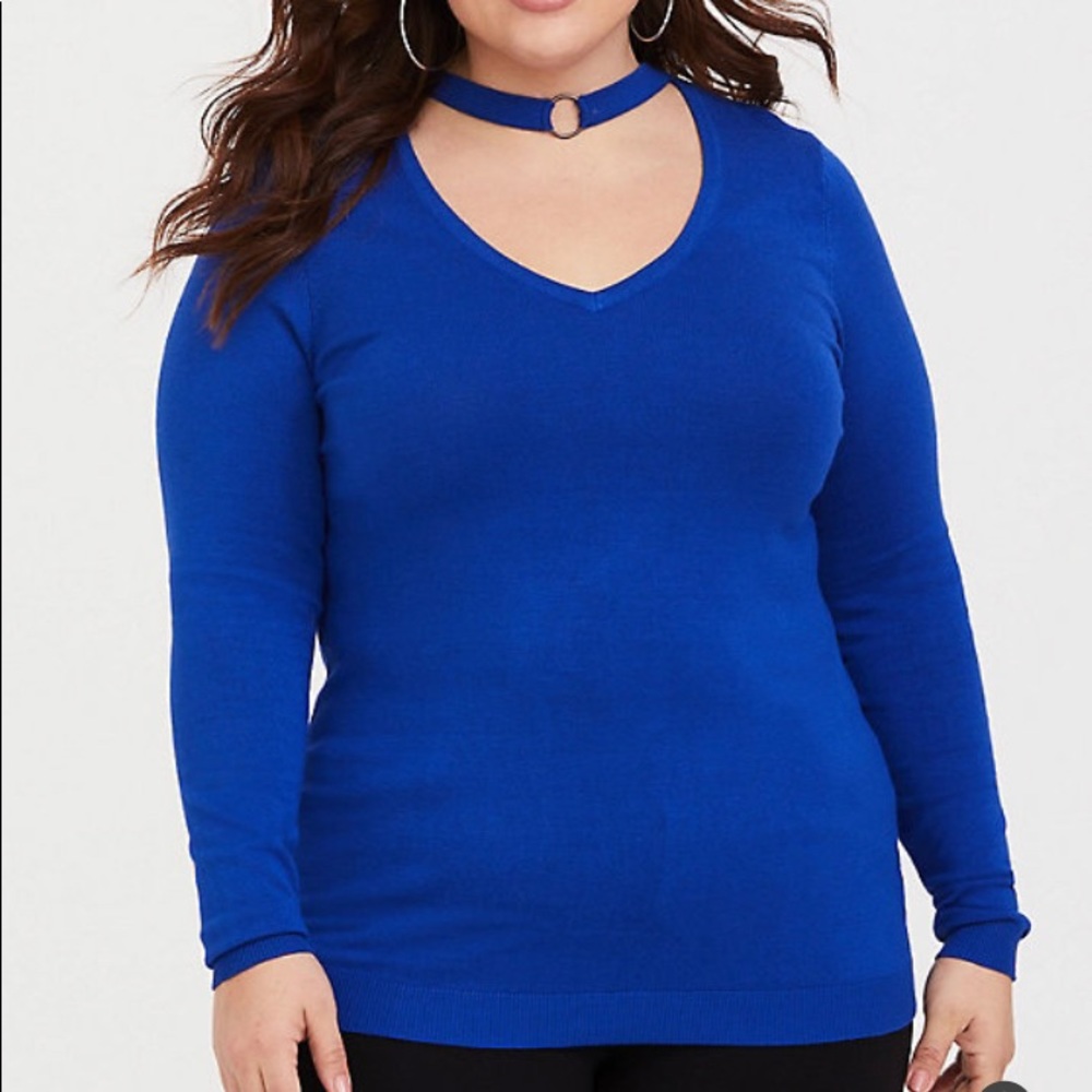 Torrid Blue Ring Choker V-Neck Size 2
